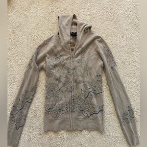 Sneak Peek Beige Hoodie with Artistic Floral Patterns